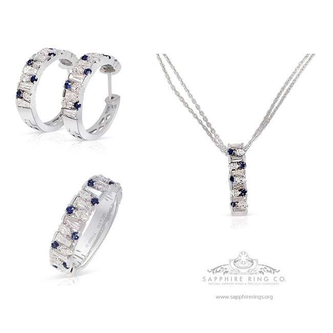 Custom Platinum Diamond Sapphire Set. 
